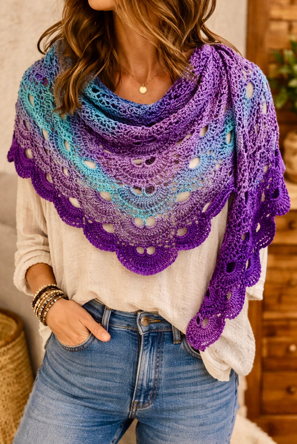 Multi Blues Lavender Virus Shawl