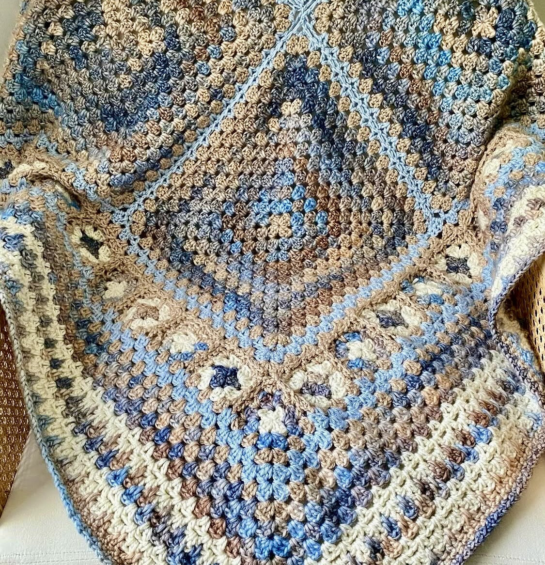 Winter Forest Blanket - Blue, Cream & Parchment Crochet Throw 49" x 49"